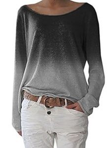 Round Neck Patchwork Casual Gradient Long Sleeve T-Shirt