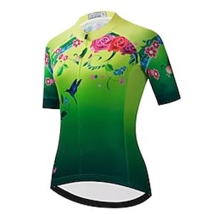 21Grams Women's Short Sleeve Cycling Jersey Floral Botanical Bike Top Mountain Bike MTB Road Bike Cycling Green Quick Dry Moisture Wicking Sports Clothing Apparel  Athleisure Lightinthebox