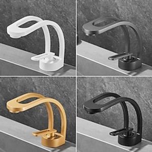 Basin Sink Mixer Taps, Deck Mounted Bathroom Sink Faucet, Brass Sinlge Handle with Hot and Cold Hose, One Hole Vessel Water Tap Chrome Black White Grey miniinthebox