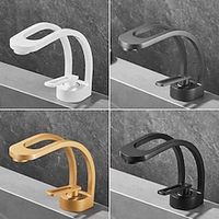 Basin Sink Mixer Taps, Deck Mounted Bathroom Sink Faucet, Brass Sinlge Handle with Hot and Cold Hose, One Hole Vessel Water Tap Chrome Black White Grey miniinthebox - thumbnail