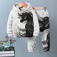 Girls' Boys 3D Horse Hoodie  Sweatpants Set Long Sleeve 3D Printing Spring Fall Active Fashion Cute Polyester Kids 3-12 Years Hooded Outdoor Street Vacation Regular Fit Lightinthebox - thumbnail