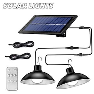 Solar Pendant Lights Outdoor Indoor Dimmable IP65 Waterproof Dual Head Solar Shed Light With 3M Cord And Remote Controller Shustar Lightinthebox