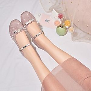 Women's Flats Chunky Heel Round Toe Daily PVC Rhinestone Buckle Striped Pink Silver Gold miniinthebox