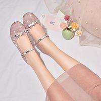 Women's Flats Chunky Heel Round Toe Daily PVC Rhinestone Buckle Striped Pink Silver Gold miniinthebox - thumbnail