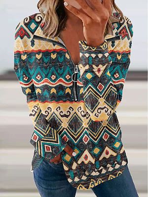Loose Casual Geometric Print Sweatshirt