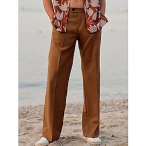 Men's Dress Pants Trousers Suit Pants Pocket Straight Leg Plain Comfort Breathable Business Casual Stylish Formal Brown Micro-elastic Lightinthebox