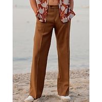 Men's Dress Pants Trousers Suit Pants Pocket Straight Leg Plain Comfort Breathable Business Casual Stylish Formal Brown Micro-elastic Lightinthebox - thumbnail