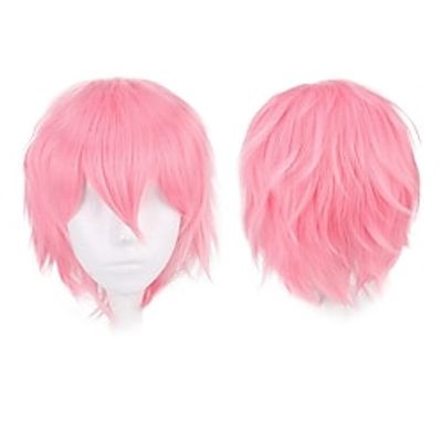 Short Pink Wig Cosplay Wig Unisex Anime Costume Straight Fluffy Wig Synthetic Spiky Layered Short Hair With Bangs Heat Resistent Holiday Theme Party Fancy Dress Halloween Wig  Free Wig Cap Lightinthebox