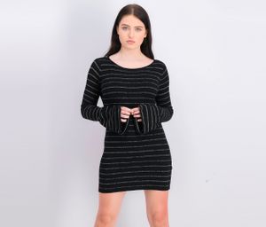 Juniors Shine Striped Sweater Dress  Black