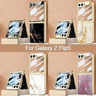 Luxury Plating Painted Tempered Glass Case For Samsung Galaxy Z Flip 5 5G Flip5 Case With Outer Screen Protective Hard PC Cover miniinthebox