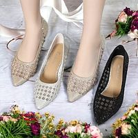 Women's Heels Wedding Shoes Dress Shoes Wedding Party Rhinestone Kitten Heel Low Heel Pointed Toe Elegant Microbial Leather Loafer Silver Black Gold Lightinthebox