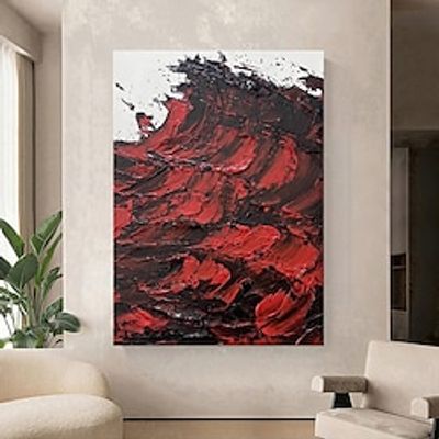 Black and Red Textured Abstract Painting Handpainted Large 3D Textured Abstract Wall Art Modern Acrylic Abstract Painting For Home Decor Rolled Canvas (No Frame) miniinthebox