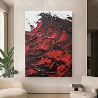 Black and Red Textured Abstract Painting Handpainted Large 3D Textured Abstract Wall Art Modern Acrylic Abstract Painting For Home Decor Rolled Canvas (No Frame) miniinthebox - thumbnail