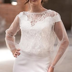 Women's Wrap Bolero Bridal's Wraps Voiles  Sheers Bridal Long Sleeve Lace Wedding Wraps With Lace For Wedding All Seasons miniinthebox