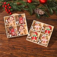 Christmas Decorations Cartoon Four Palace Grid 12pcs Wooden Gingerbread Man Couple Doll Pendant Christmas Tree Pendant miniinthebox - thumbnail
