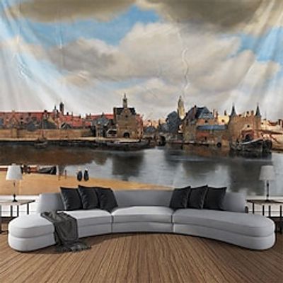 Jan Vermeer Painting Hanging Tapestry Wall Art Large Tapestry Mural Decor Photograph Backdrop Blanket Curtain Home Bedroom Living Room Decoration miniinthebox