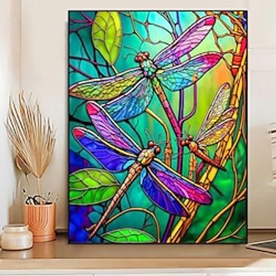 1pc Animal DIY Diamond Dragonfly Colored Glass Window Full Diamond Art Embroidery Handicrafts For Wall Decoration Christmas Surprise Gifts Without Frame 30x40cm/12''x16'' miniinthebox