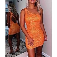 Sheath  Column Homecoming Dresses One Shoulder Mini Dress Backless Holiday Short Sleeveless Sequined with Sequin 2023 Lightinthebox - thumbnail