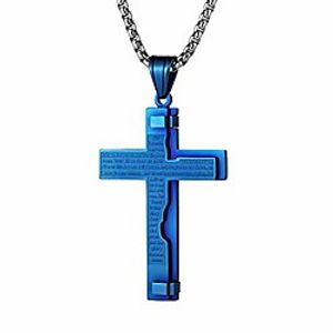 hzman religion cross lord's prayer stainless steel pendant necklace rolo cable wheat chain (blue) miniinthebox