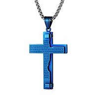 hzman religion cross lord's prayer stainless steel pendant necklace rolo cable wheat chain (blue) miniinthebox - thumbnail