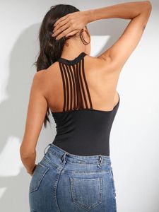YOINS BASICS Black Backless Design Halter Cami