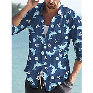 Men's Shirt 3D Print Shark Animal Turndown Street Casual Button-Down Print Long Sleeve Tops Casual Fashion Breathable Blue Lightinthebox