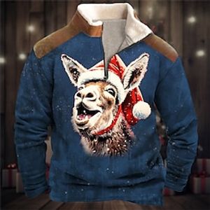 Graphic Donkey Merry Christmas Daily Basic Casual Men's 3D Print Sweatshirt Zip Sweatshirt Christmas Holiday Vacation Sweatshirts Black Red Blue Quarter Zip Print Fleece Fall  Winter Designer Lightinthebox