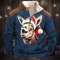 Graphic Donkey Merry Christmas Daily Basic Casual Men's 3D Print Sweatshirt Zip Sweatshirt Christmas Holiday Vacation Sweatshirts Black Red Blue Quarter Zip Print Fleece Fall  Winter Designer Lightinthebox - thumbnail