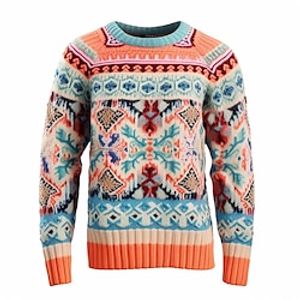 Color Block Geometry Retro Vintage Men's Knitting Print Pullover Sweater Jumper Knitwear Outdoor Daily Vacation Long Sleeve Crewneck Sweaters Blue Fuchsia Orange Fall Winter S M L Sweaters Lightinthebox