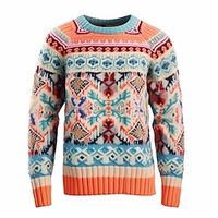 Color Block Geometry Retro Vintage Men's Knitting Print Pullover Sweater Jumper Knitwear Outdoor Daily Vacation Long Sleeve Crewneck Sweaters Blue Fuchsia Orange Fall Winter S M L Sweaters Lightinthebox - thumbnail