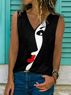 Women Vintage Chic Vintage Printed Abstract V-neck Tops Women Vintage Chic Vintage Printed Abstract V-neck Tops