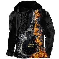 Men's Pullover Hoodie Sweatshirt Pullover Black Hooded Graphic Prints Flame Guitar Lace up Print Casual Daily Sports 3D Print Basic Streetwear Designer Spring   Fall Clothing Apparel Hoodies miniinthebox - thumbnail