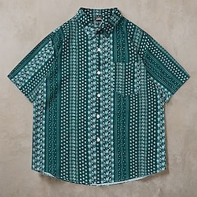 Floral Striped Hawaiian Boho Resort Men's Shirt Button Up Shirt Casual Shirt Daily Wear Vacation Going out Spring Summer Lapel Short Sleeves White, Green M, L, XL Polyester Shirt Lightinthebox