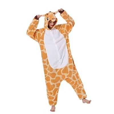 Women's Animal Adult Onesies Giraffe Sloth Squirrel Onesie Pajamas Cartoon Plush Comfort Soft Home Bed Polar Fleece Warm Breathable Hoodie Long Sleeve Button Fall Winter Yellow Light Brown Lightinthebox