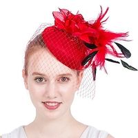 Fascinators Fabric Kentucky Derby Church Cocktail Retro Elegant With Feather Floral Headpiece Headwear Lightinthebox - thumbnail