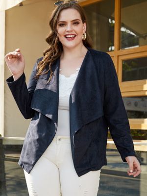YOINS BASICS Plus Size Navy Lapel Collar Coat YOINS BASICS Plus Size Navy Lapel Collar Coat
