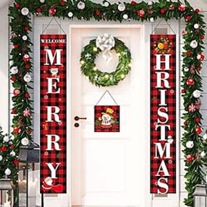 Merry Christmas Banner Sign - Christmas Front Porch Door Decorations - Outdoor Xmas Decor - Red Merry Christmas Sign for City, Country Clearance Wall Hanging Outside Lightinthebox