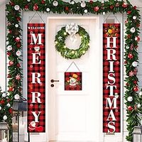 Merry Christmas Banner Sign - Christmas Front Porch Door Decorations - Outdoor Xmas Decor - Red Merry Christmas Sign for City, Country Clearance Wall Hanging Outside Lightinthebox - thumbnail