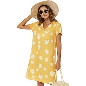 Women's Casual Dress Graphic Print V Neck Mini Dress Hawaiian A Line Home Short Sleeve Loose Fit Black Yellow Green Summer S M L XL Lightinthebox