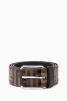 Brown FF Embossed Leather Belt - thumbnail