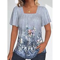 Women's Tunic Blue Short Sleeve Square Neck Summer Lightinthebox