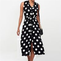 Women's A Line Dress Knee Length Dress Green Black Blue Dark Blue Sleeveless Polka Dot Split Lace up Spring Summer V Neck Stylish Mature 2022 S M L XL XXL 3XL Lightinthebox - thumbnail