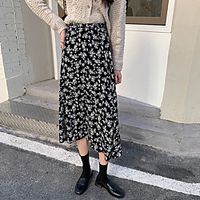 Women's Vacation Going out Elegant Streetwear Skirts Floral / Botanical Print Black miniinthebox - thumbnail
