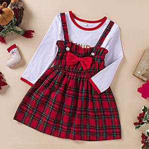Kids Girls' Clothing Set Long Sleeve White Plaid Bow Print Active Regular 3-10 Years Lightinthebox
