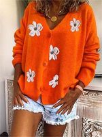 Women's Retro Knitted Sweater Embroidered V-neck Cardigan