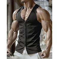 Men's Tank Top Vest Top Undershirt Sleeveless Shirt Plain V Neck Outdoor Going out Sleeveless Front Zipper Clothing Apparel Fashion Designer Muscle Lightinthebox