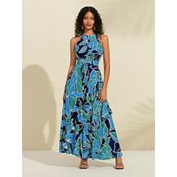 Floral Ruffle Chiffon Maxi Dress(Belt Included)