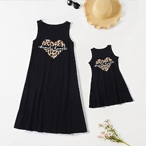 Mommy and Me Dresses Heart Leopard Letter Daily Print Black Sleeveless Knee-length Tank Dress Casual Matching Outfits Lightinthebox