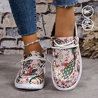 Women's Boots Print Shoes Animal Print Plus Size Daily Floral Paisley Color Block Fleece Lined Booties Ankle Boots Winter Flat Heel Round Toe Plush Casual Comfort Canvas Loafer Pink miniinthebox - thumbnail