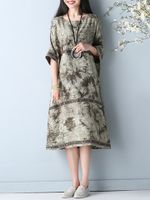 Vintage Printed Batwing Sleeve O Neck Dress For Women
